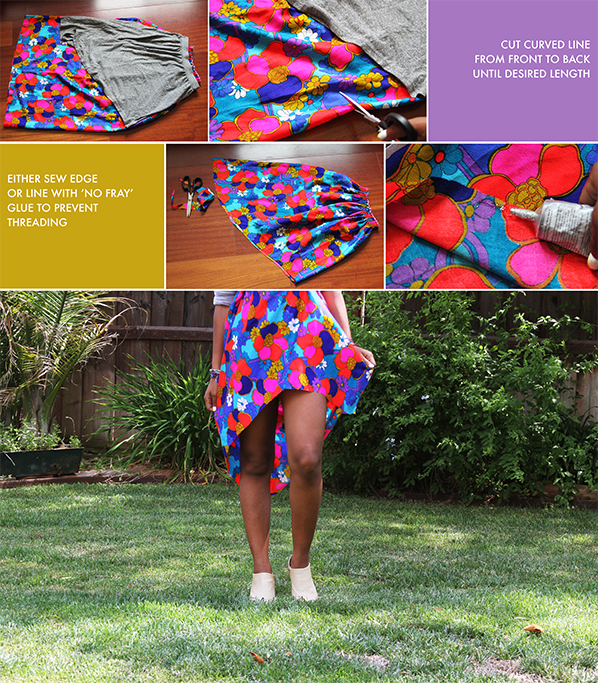 Turn a long, maxi skirt into a trendy high-low skirt in under 5 minutes using basic supplies!