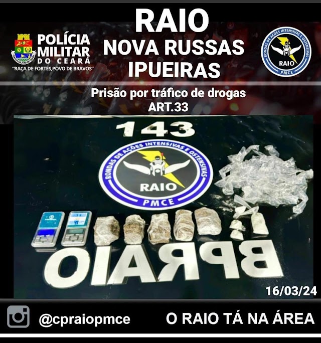 NOVA RUSSAS:  BPRAIO REALIZA PRISÃO POR TRÁFICO DE DROGAS NO BAIRRO SAGRADO CORAÇÃO DE JESUS.