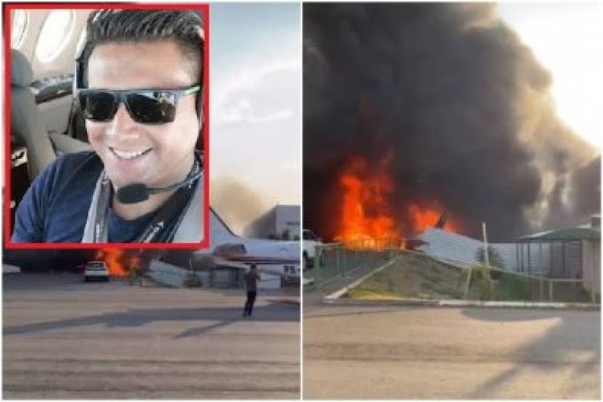 VÍDEO: avião bimotor explode ao aterrissar em aeroporto  deixa dois mortos em Cuiabá