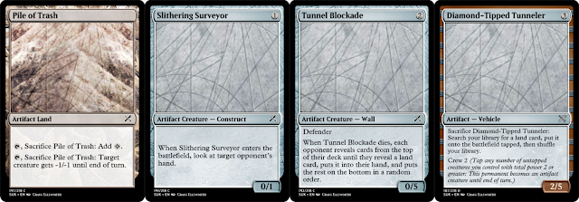 Pile of Trash, Slithering Surveyor, Tunnel Blockage, Diamond-Tipped Tunneler