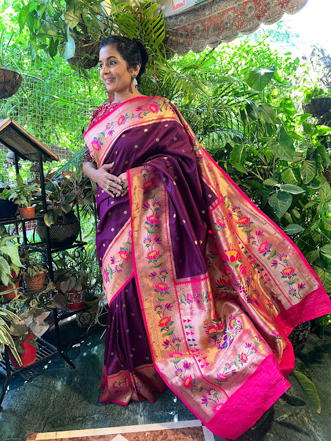 Banarasi silk paithani with lotus border and pallu