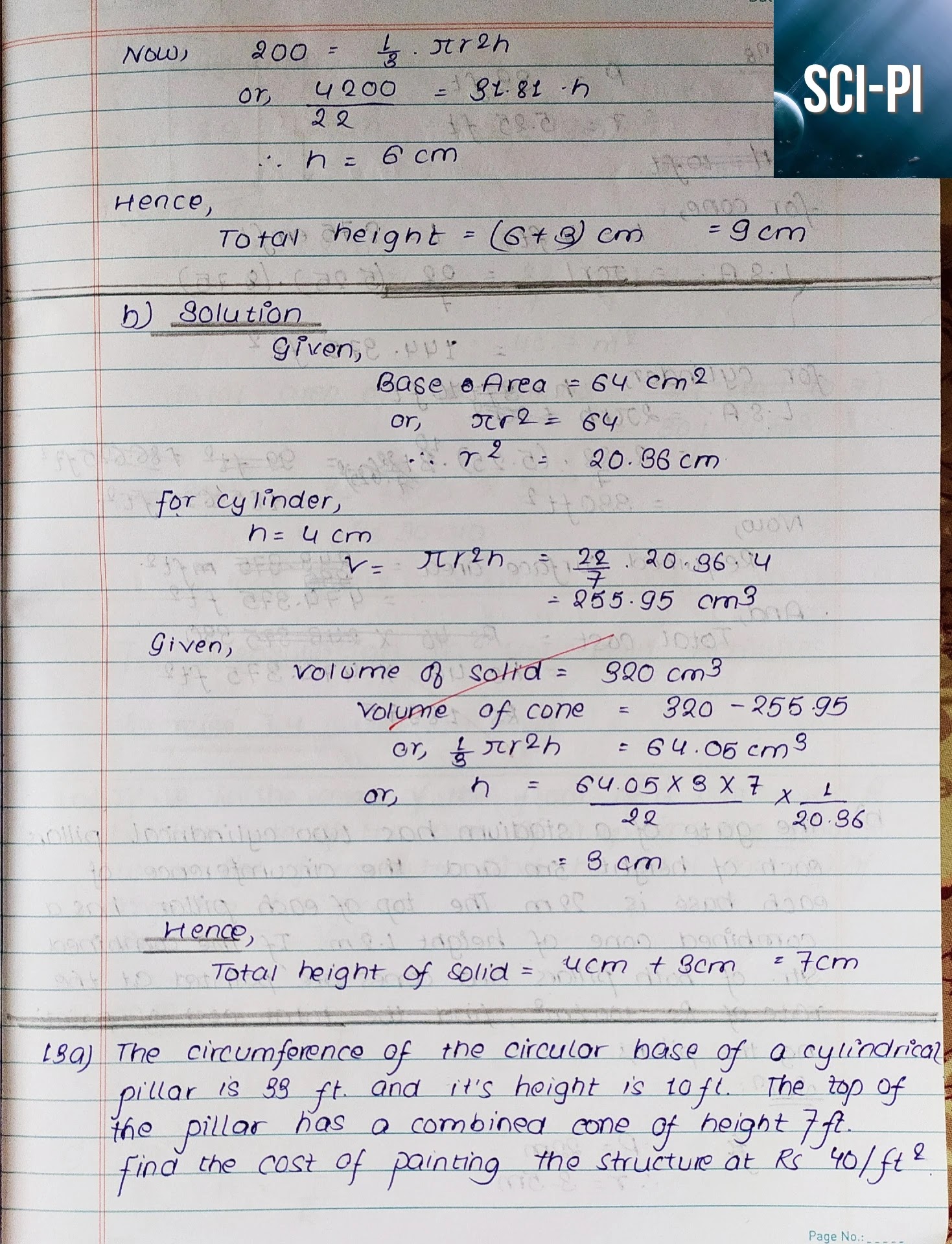 Exercise 7.3 Surface Area and Volume of Cone Class 10 Solutions | vedanta Excel in Mathematics