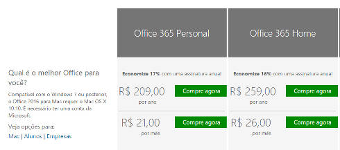 qual a diferença entre o office 365 e 2016