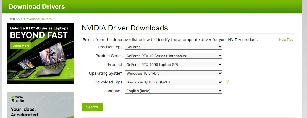 Nvidia’s official driver download