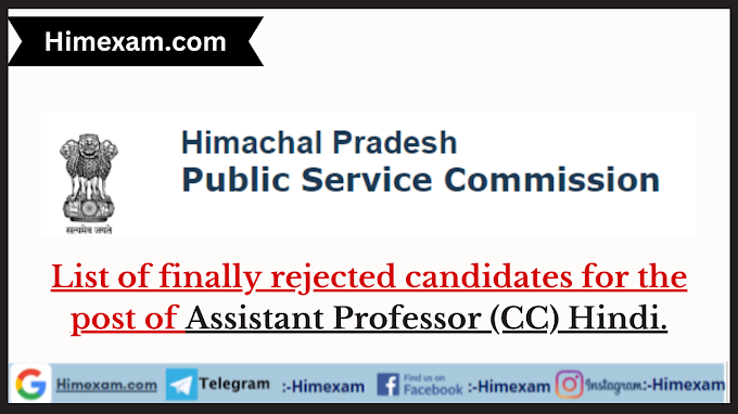 List of finally rejected candidates for the post of Assistant Professor (CC) Hindi.