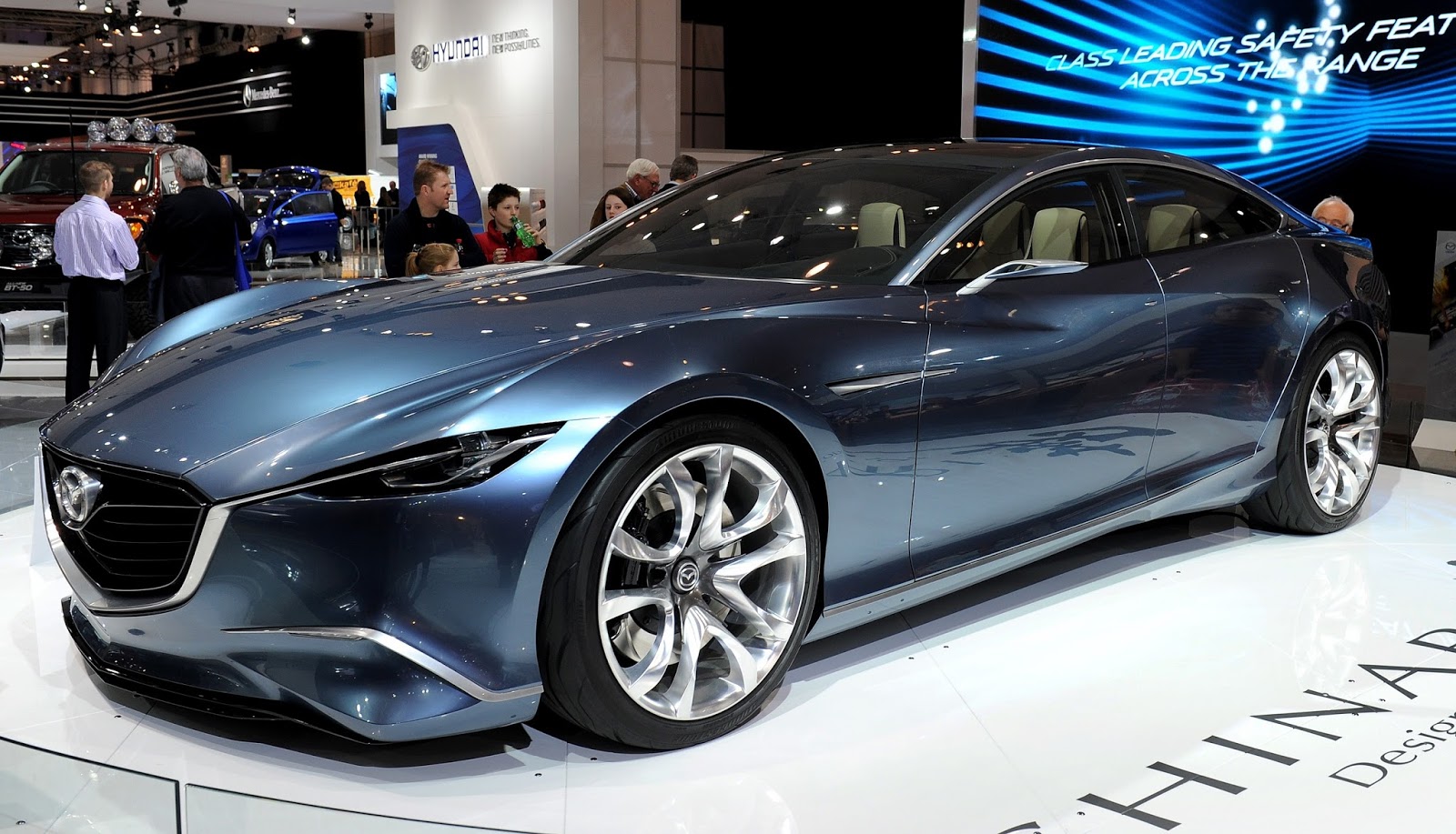 A Mazda Shinari four door four seater sports coupe concept car is displayed at the Australian International Motor Show