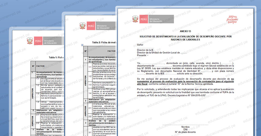 CONTRATO DOCENTE 2021: Formatos de Evaluación para la Renovación de Contrato Docente (Anexo 12, 13)