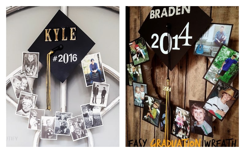 graduation DIY memory wreaths, black and white, color