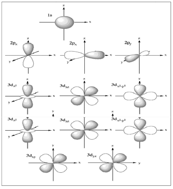 اشكال الاوربیتالات الذریة d, p,s