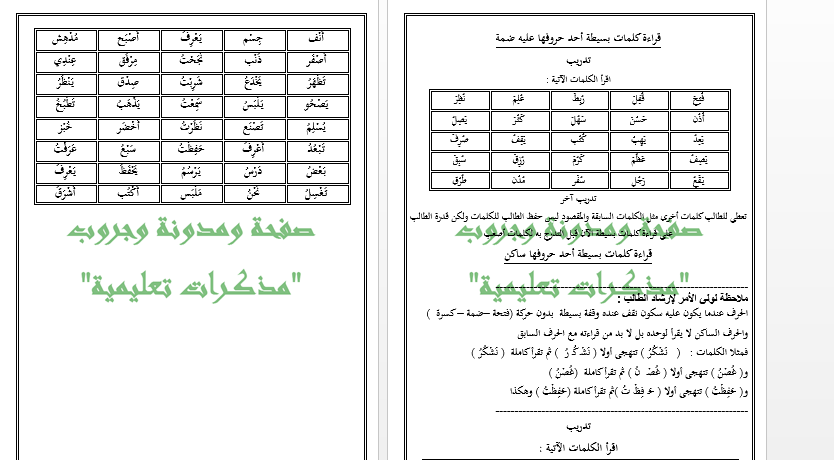 مذكرة تأسيس لغة عربية 