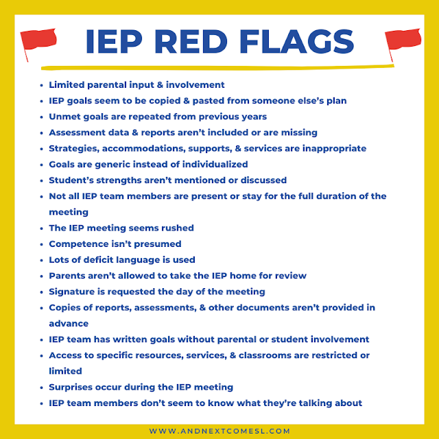 List of IEP red flags in special education
