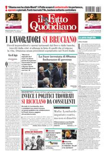 Il Fatto Quotidiano del 30 Marzo 2012 | ISSN 2037-089X | TRUE PDF | Quotidiano | Cronaca | Politica
Il quotidiano è edito dal 23 settembre 2009. L'uscita del giornale è stata preceduta da una lunga fase preparatoria iniziata il 28 maggio 2009 con l'annuncio del nuovo quotidiano dato sul blog voglioscendere.it da Marco Travaglio.
Il nome della testata è stato scelto in memoria del giornalista Enzo Biagi, conduttore del programma televisivo Il Fatto, mentre il logo del bambino con il megafono si ispira al quotidiano La Voce, in omaggio al suo fondatore Indro Montanelli.
L'editore ha manifestato la volontà di rinunciare ai fondi del finanziamento pubblico per l'editoria e di sovvenzionarsi soltanto con i proventi della pubblicità e delle vendite, e di usufruire solo delle tariffe postali agevolate per i prodotti editoriali sino alla loro abrogazione nell'aprile 2010.