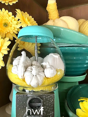 pumpkins,beach style,fall,DIY,Sweet Sweater Pumpkins,glamping,vintage style,tropical style,colorful home,diy decorating,decorating Miss Dot,coastal style,yellow and mint green,yellow pumpkins,glamping decor for fall.