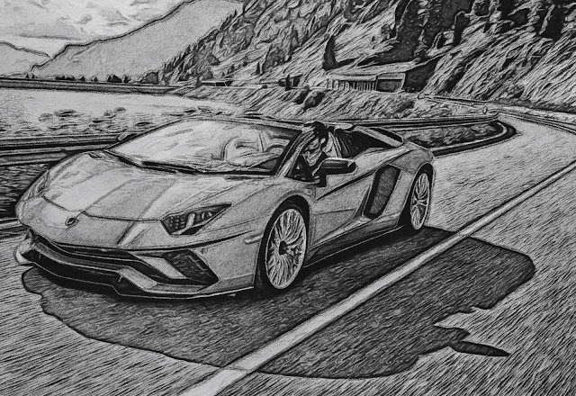 lamborghini drawing aventador s roadster on the highway