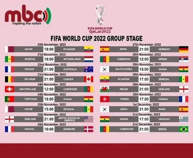 MBC word cup games fixture live from Qatar 2022