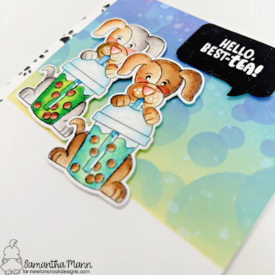 Hello Best-Tea Card by Samantha Mann for Newton's Nook Designs, Distress Inks, Ink Blending, Bokeh, Bubble Tea, Card Making, Handmade Cards, Puppy, #newtonsnookdesigns #newtonsnook #bubbletea #puppy #cardmaking #handmadecards #bokeh