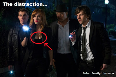 Now You See Me still of The Four Horsemen with Isla Fisher cleavage meme