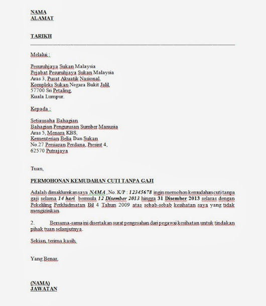 Contoh Surat Cuti Sakit Dari Ibu Bapa