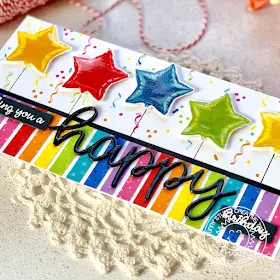 Sunny Studio Stamps: Surprise Party Paper Bold Balloons Happy Thoughts Silly Sloths Wrap Around Box Dies Birthday Card Birthday Gift Box by Angelica Conrad and Juliana Michaels
