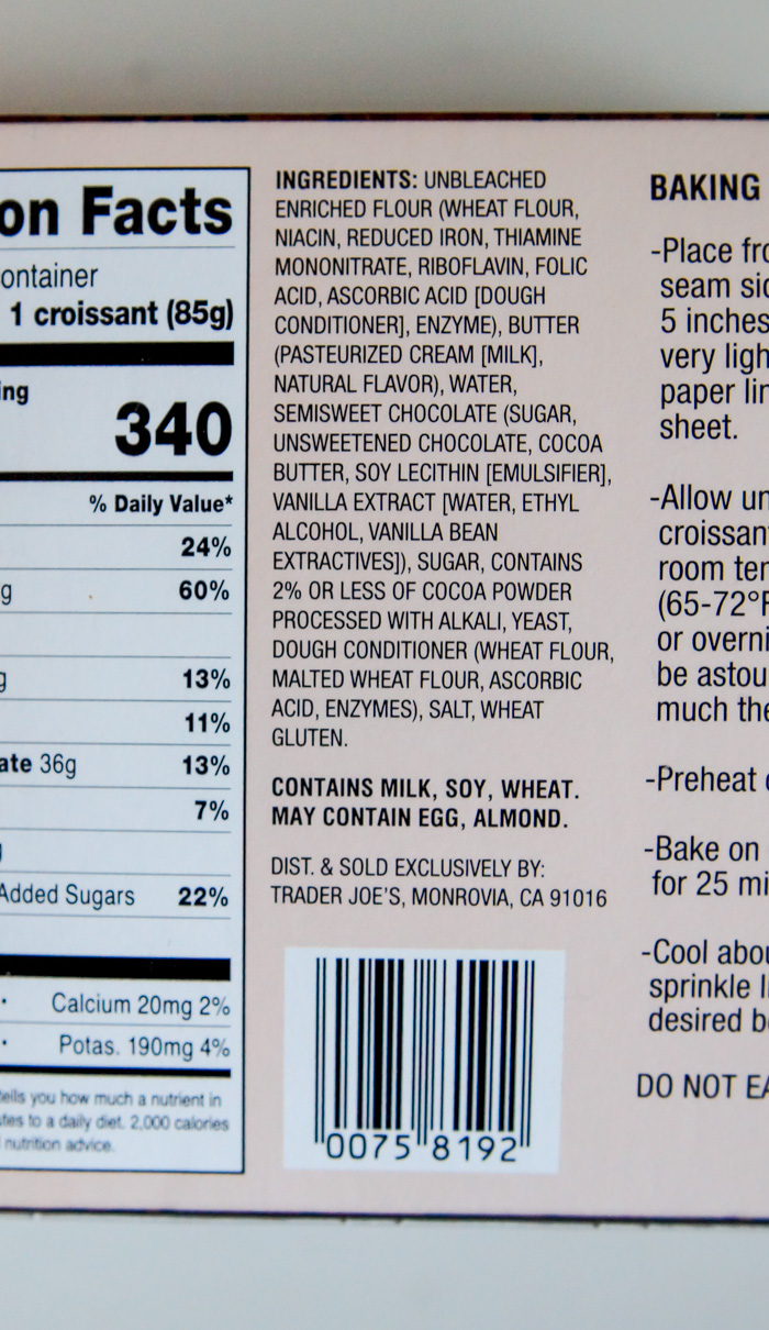 Trader Joe's Double Chocolate Croissants ingredients list