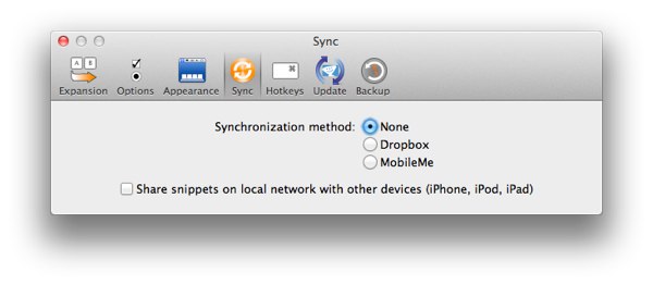 TextExpander Sync Settings 1
