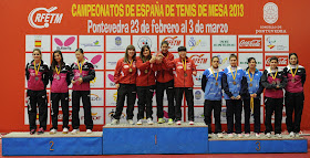 Podio equipos sub 23 femeninos. Campeonato de España de Tenis de Mesa. Pontevedra 2013