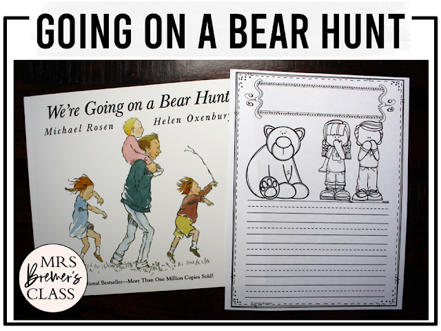 We're Going on a Bear Hunt book activities unit with literacy printables, reading companion worksheets, lesson ideas, and a craft for Kindergarten and First Grade