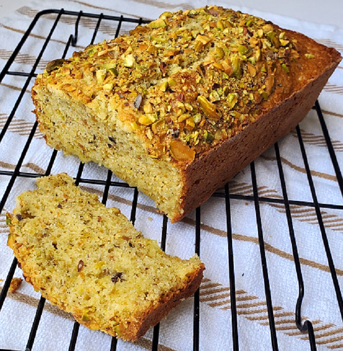 a quick bread with finely ground pistachio nuts