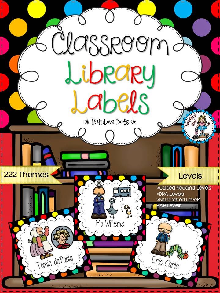 http://www.teacherspayteachers.com/Product/Classroom-Library-Labels-Rainbow-Dots-1300702