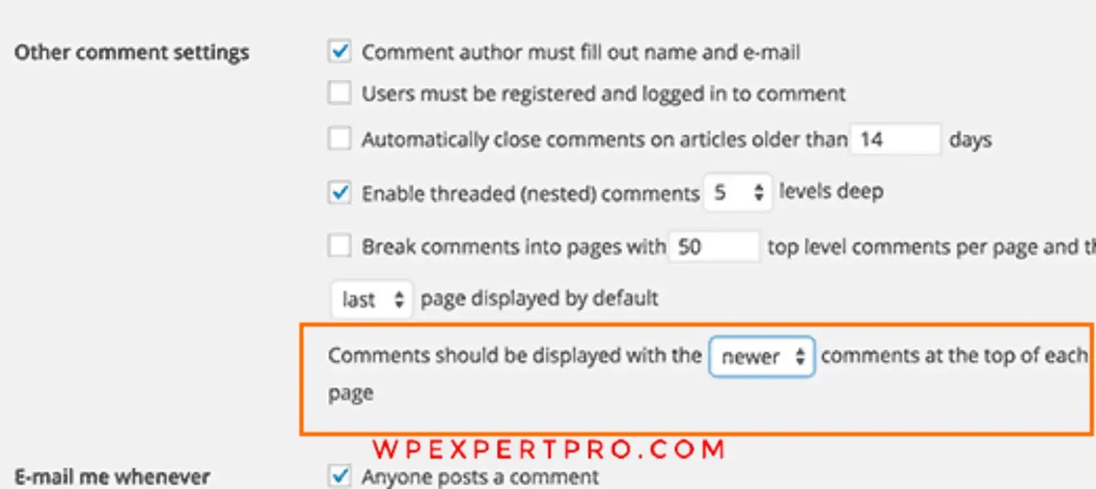 WordPress prioritizes recent comments.