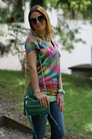 Hippie look, colorful silk blouse, round sunglasses, Fashion and Cookies