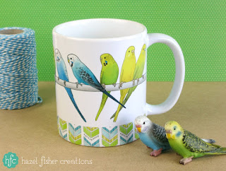 Budgies Mug on Society6 design by hazelfishercreations