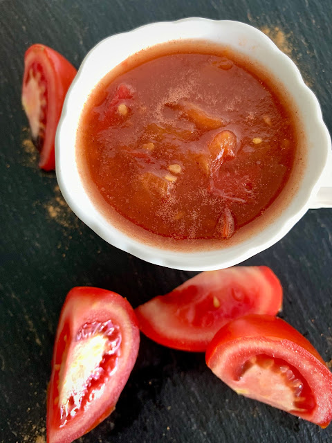Tomaten-Konfitüre  #Rezept #glutenfrei #vegan, Marmeladenrezept, Datteln, Gewürze, Dip, Tomatenzeit, schnell, einfach, leicht
