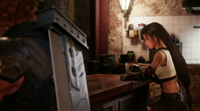 Tifa drinking at the bar Final Fantasy VII Remake Square Enix E3 2019