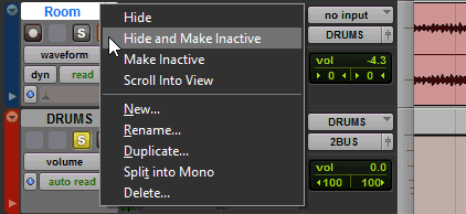 Hide and make a track inactive in Pro Tools.