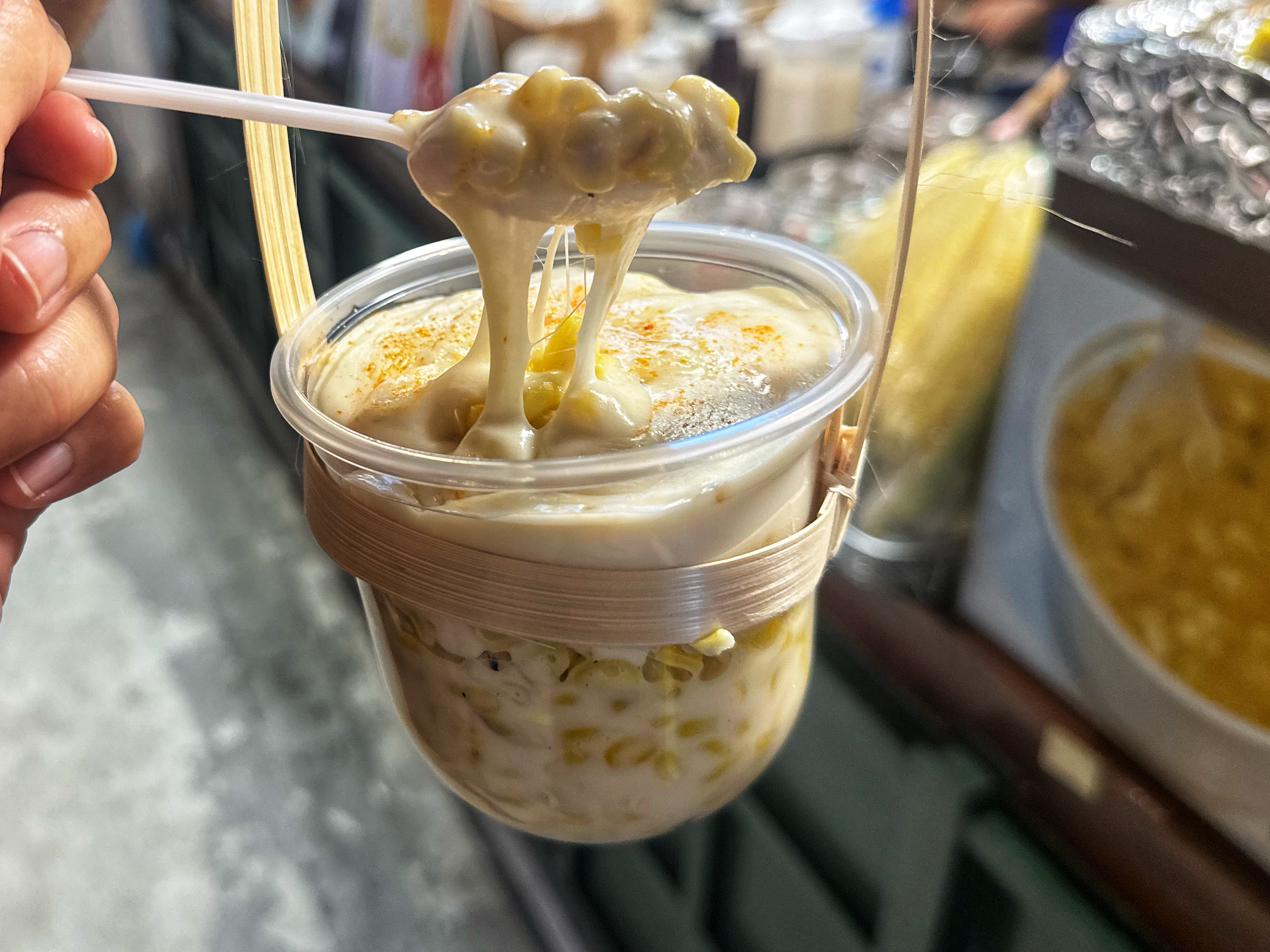 Thai Street Corn, or Kao Pod Klook Noey, (ข้าวโพดคลุกเนย) at Jodd Fairs, Bangkok, Thailand