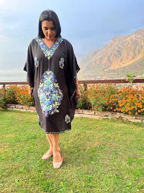 Black short kashmiri aari work kaftan