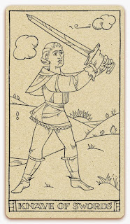 Knave of Swords card - inked illustration - In the spirit of the Marseille tarot - minor arcana - design and illustration by Cesare Asaro - Curio & Co. (Curio and Co. OG - www.curioandco.com)