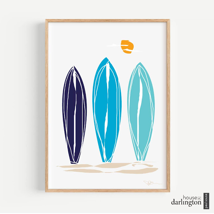 House of Darlington, Surf Season Art Print, Nautical Art, Surfing, Surfboards, Beach House Decor
