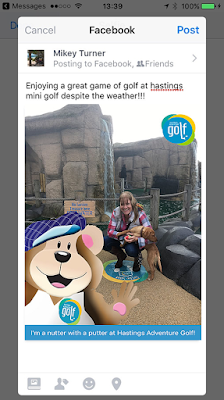 Sharing a mini golf selfie on facebook