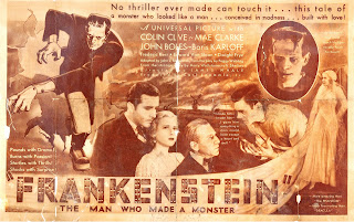 FRANKENSTEIN THE MAN WHO MADE A MONSTER. Estados Unidos. Programa interior: 50 x 42 cms. EL DOCTOR FRANKENSTEIN. Frankenstein. 1931. Estados Unidos. Dirección: James Whale. Reparto: Boris Karloff, Colin Clive, Mae Clarke, John Boles, Edward van Sloan, Dwight Frye, Frederick Kerr, Lionel Belmore, Marilyn Harris.