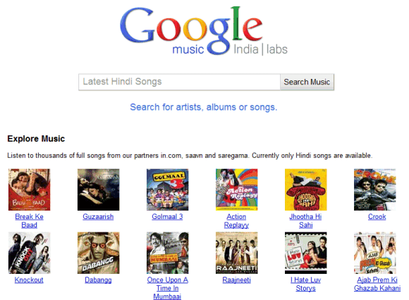 GOOGLE MUSIC Search India 