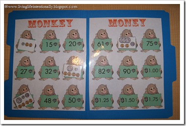 Monkey Money File Folder Game