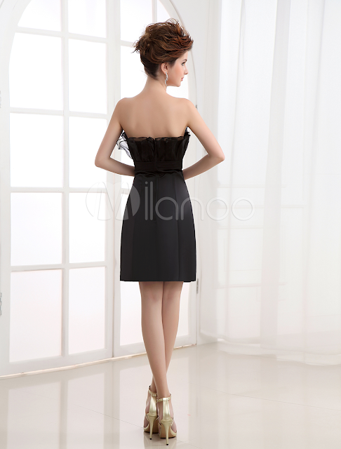 China Wholesale Clothes - Cocktail Dress Black Sheath Strapless Pleated Satin Cocktail Dress