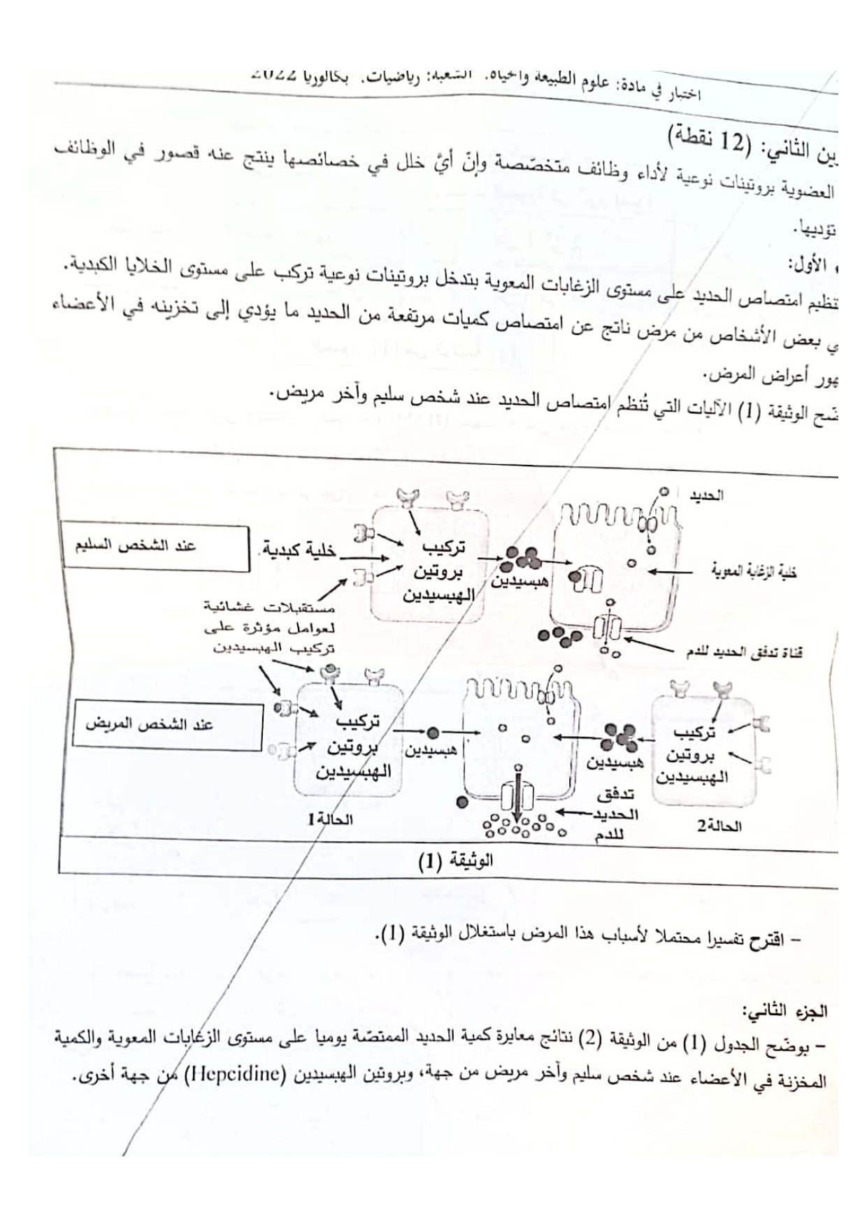 موضوع العلوم الطبيعية بكالوريا 2022 شعبة رياضيات