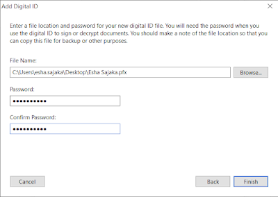 Sign & Certify - Select Location and Add Password
