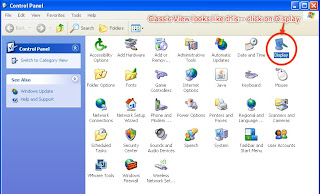 Screenshot of Classic View Control Panel with Display icon highlighted