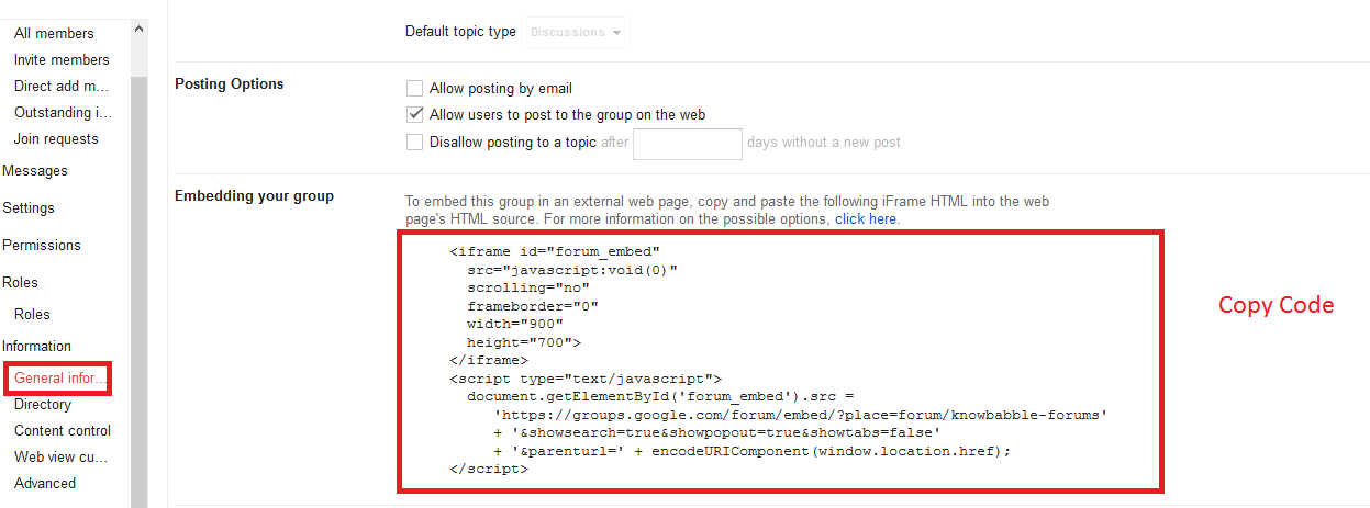 Google groups embed code