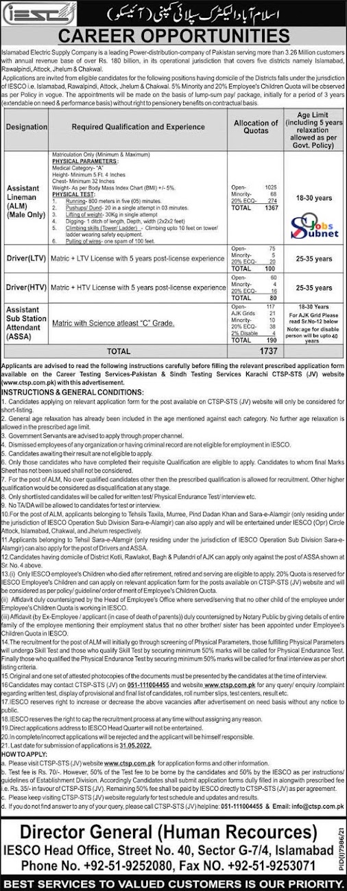IESCO Jobs 2022 In Islamabad Advertisement