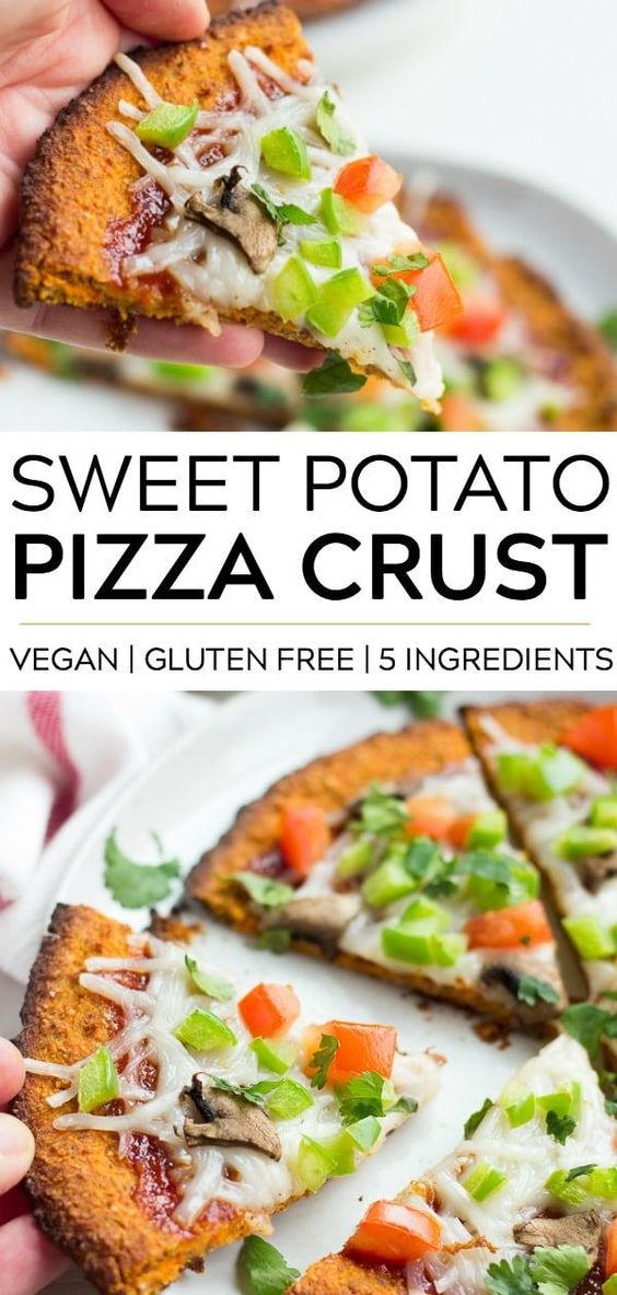 Finally, Sweet Potato Pizza crust that's fluffy, healthy, and delicious! Vegan, Gluten-Free, and made with only 5 ingredients. #vegan #glutenfree #plantbased #sweetpotato #pizza